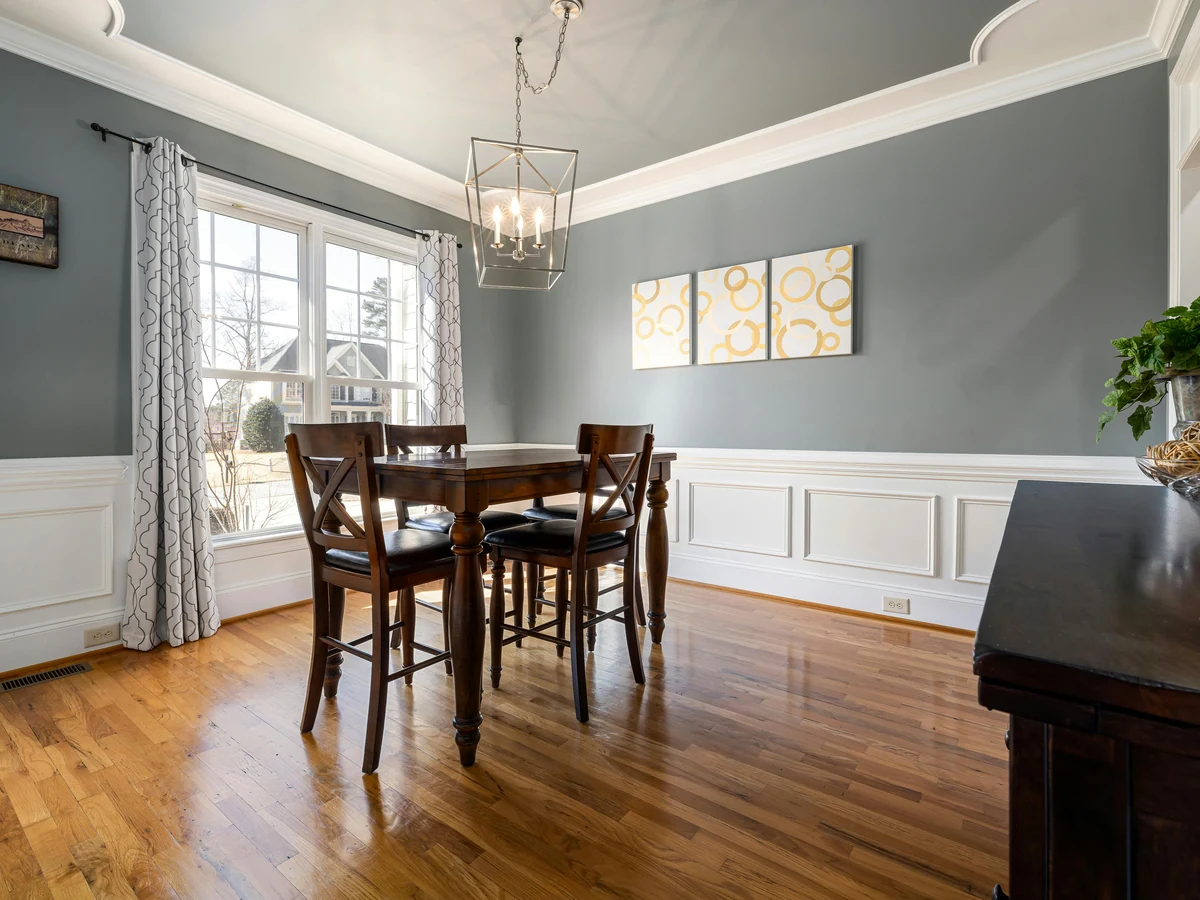 Slate blue painted dining room walls in York property