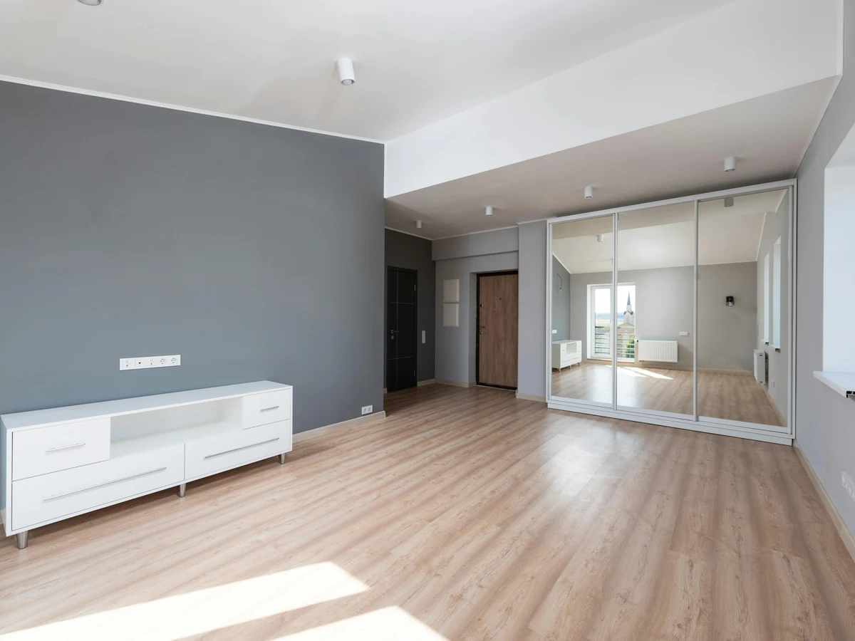 interior-painting-open-room-grey-york-painters Open plan grey painted room interior in York