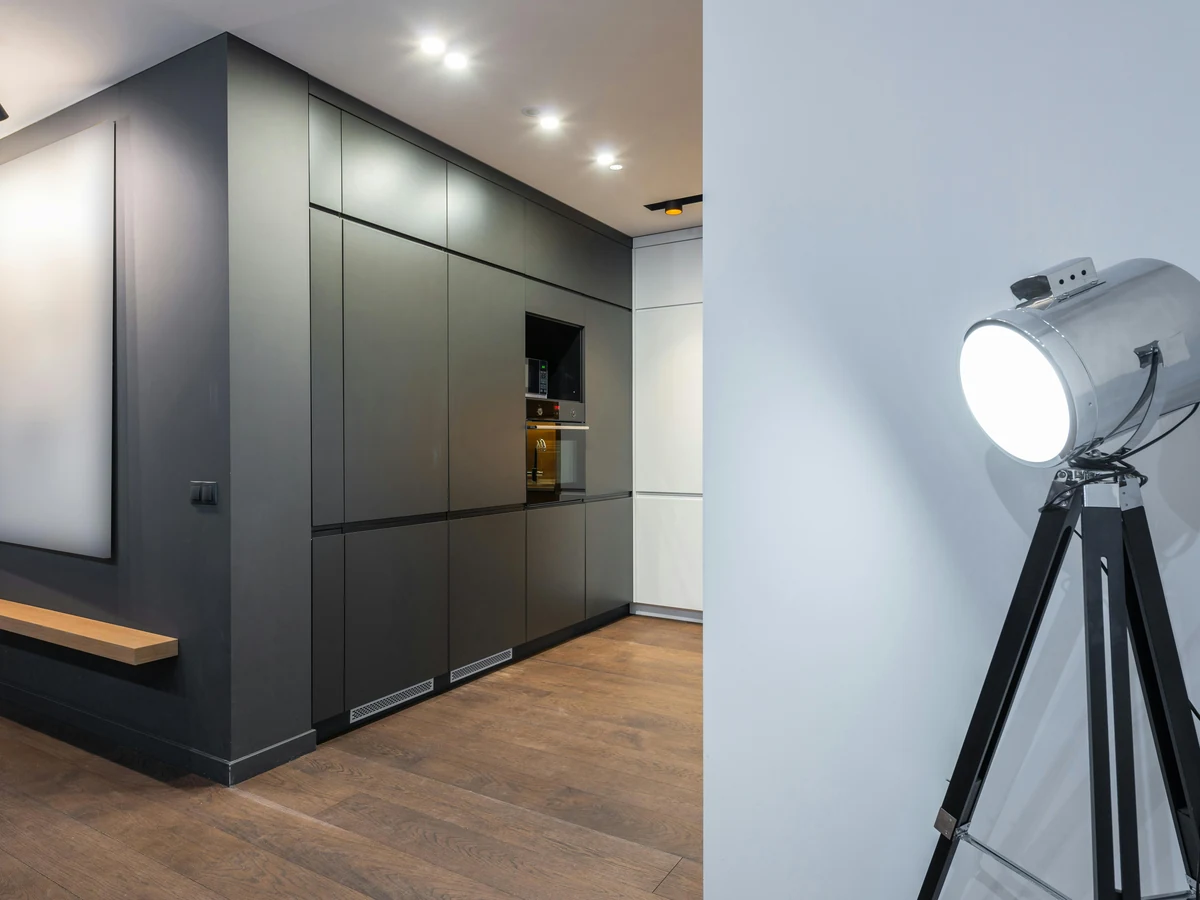 Dark grey fitted kitchen cabinets freshly painted by York Painters