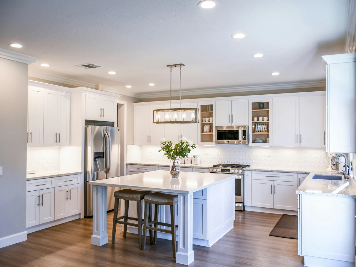 White kitchen with freshly painted cabinets in central York by York Painters